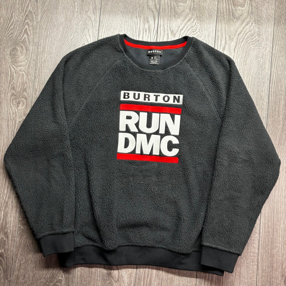 Burton Run DMC Fleece Sweatshirt Mens Medium Black Sherpa Pullover Crewneck